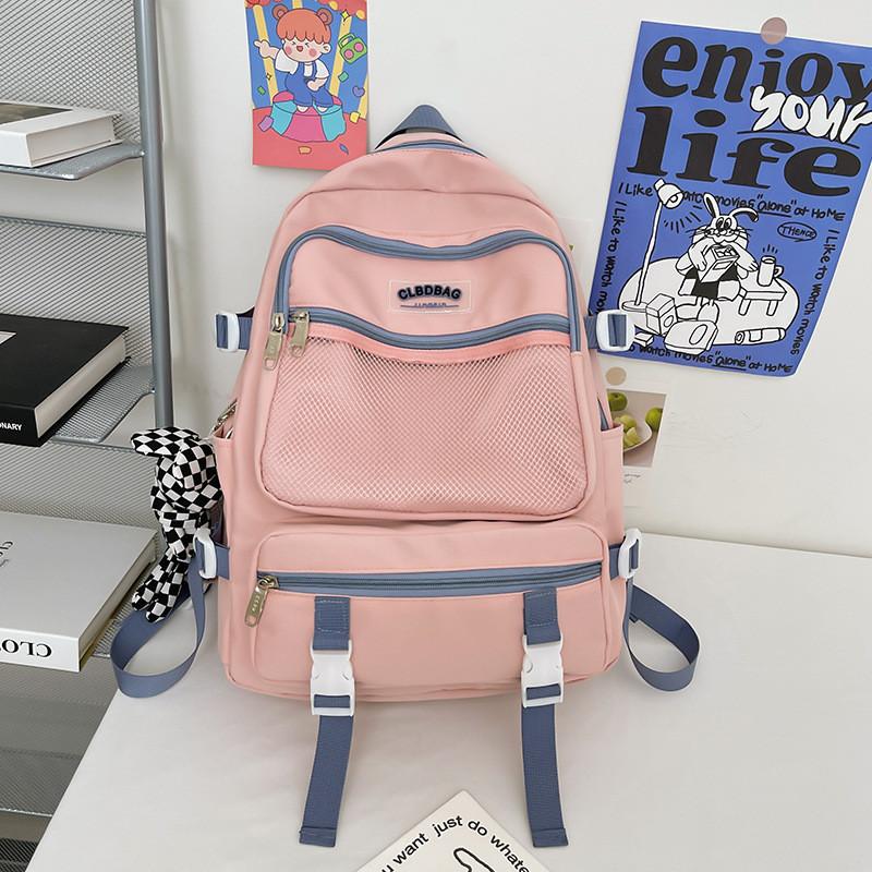 Spacious Ulzzang Nylon Backpack For High School Girls With Soft Handle And Zipper Pocket