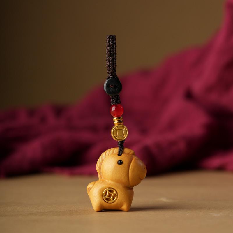 Kreatywny wisiorek z drzewa sandałowego w kształcie konia, breloczek, łańcuszek do telefonu komórkowego, dekoracja do zawieszenia na plecaku, prezenty na rok konia