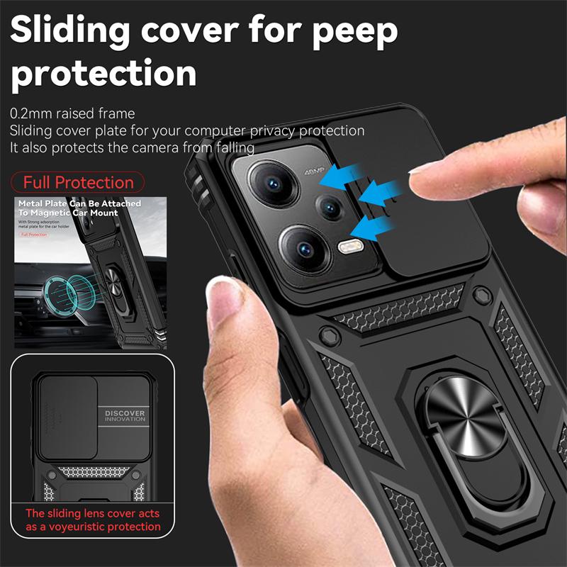 For Poco X5 X5 Pro 5G Case Slide Lens Camera Protect Phone Case For Pocox5pro Poko X5pro X 5 Pro 5X Stand Ring Back Cover