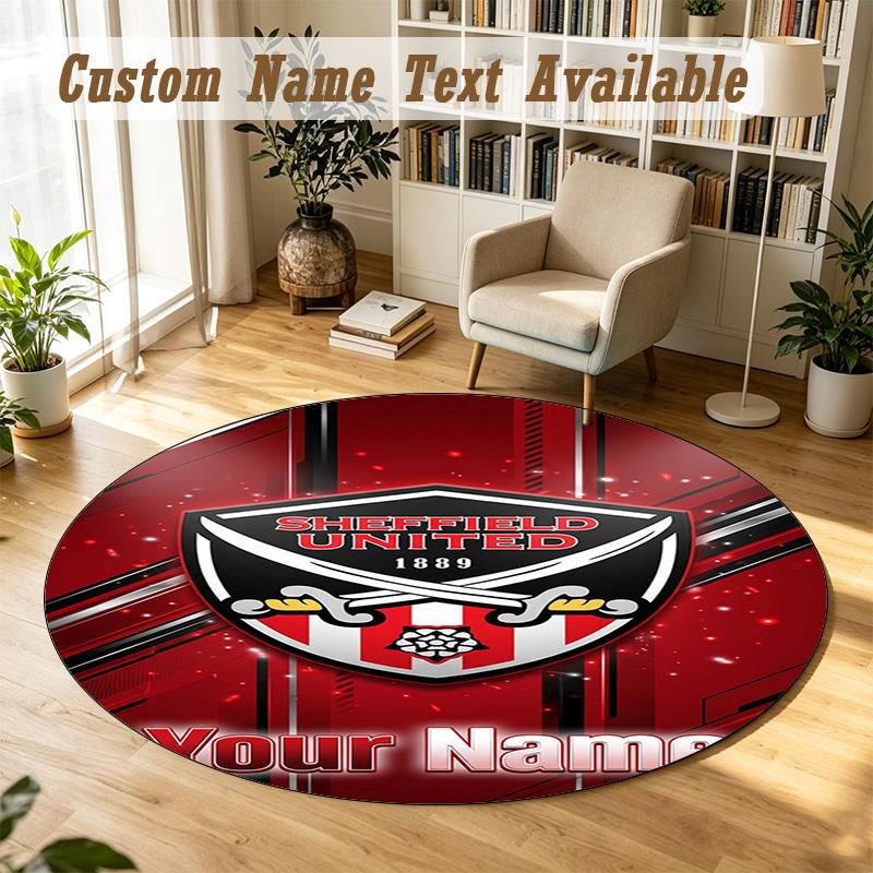 Round Rug Custom NameSheffield United FC Pattern Non Slip Carpet Home Floor Decor