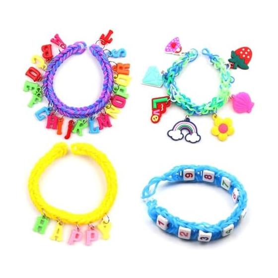Loom bracelet making kit, accessory kit, storage case included, handmade colorful rainbow rubber band bracelet set, knitting needles, DIY necklace,