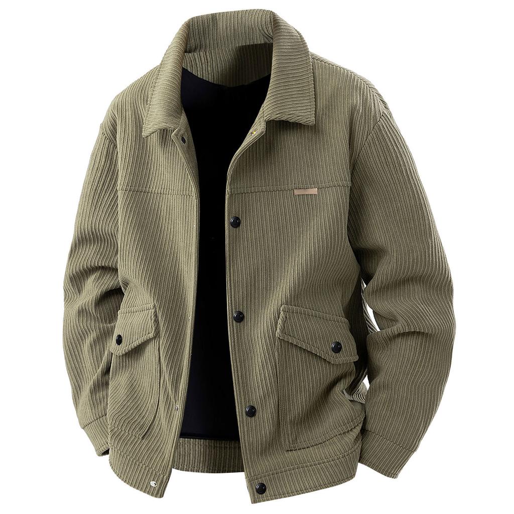 Men's Solid Color Lapel Corduroy Jacket Retro Casual Sports Jacket
