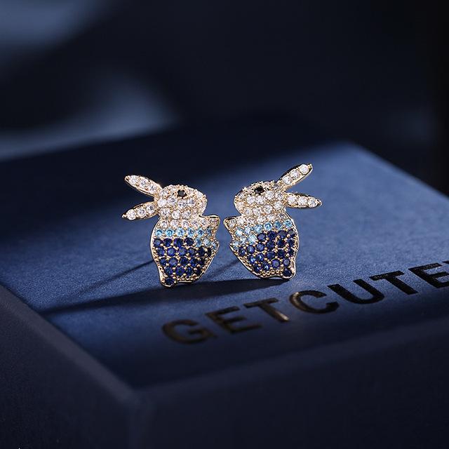 

Креативные серьги с милыми животными и кроликами для девочек, красочные серьги с кубическим цирконием, серебро 925 пробы, эффектные серьги, модные украшения синий