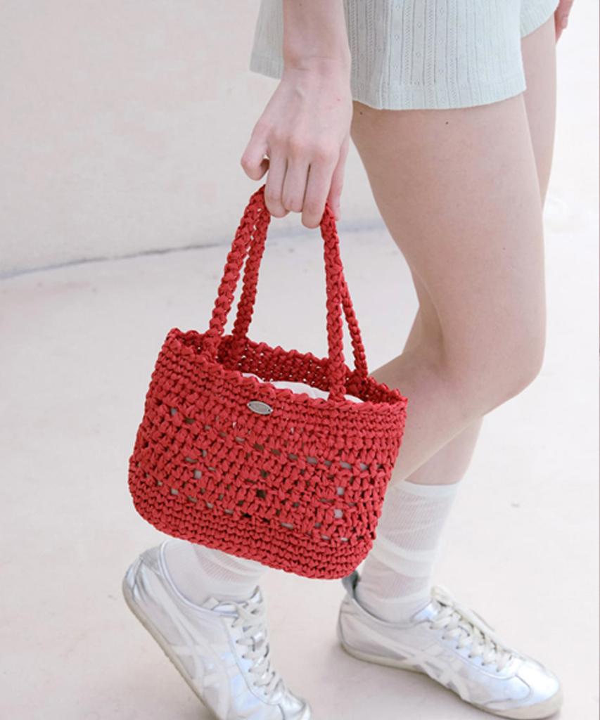 Slowslowly Lily Raffia Handmade Crochet Mini Tote Bag _ Red