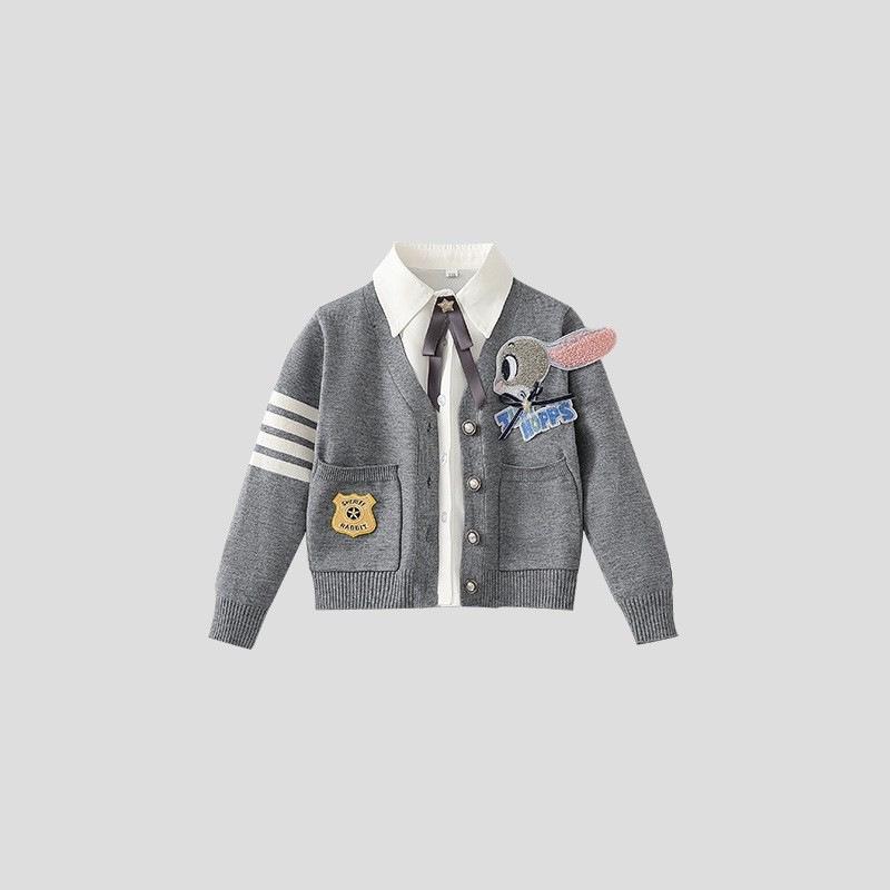 Girls' Autumn Rabbit Police Officer JK Uniform Set - Includes Woolen Pleated Skirt