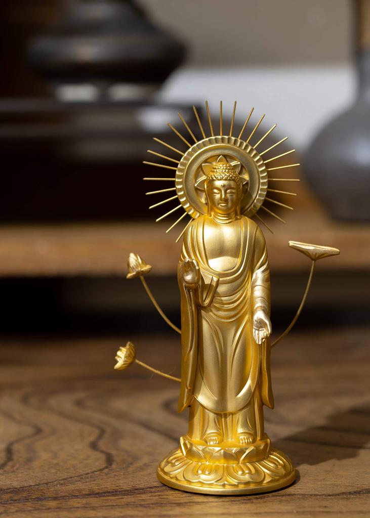 Amitabha Buddha Statue, 10.5cm (Gold plated24K Gold), by Makita Shuun, Based On the Jodo Shinshu Otani Sect (East), Takaoka Bronzeware (Amitabha