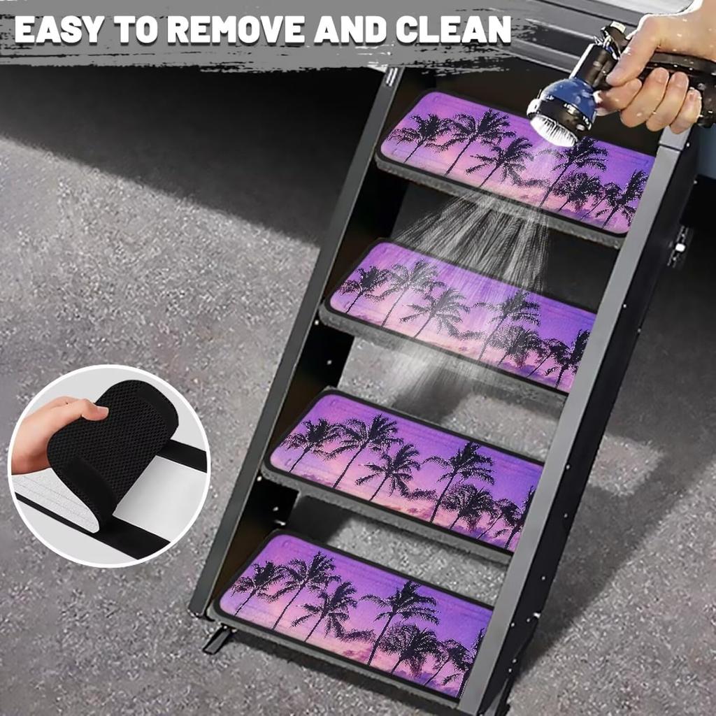 Purple Palm RV Step Covers RV Stair Covers RV Accessories, Non Slip Camper Step Covers, RV Step Rug, Waterproof Essential RV Step Carpet for Trailer