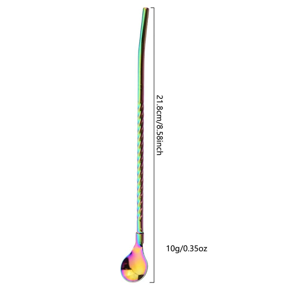 6Pcs Reusable Straw Spoon Tableware Stainless Steel Metal Straw Cocktail Drinking Straw Spoon Milk Bar Coffee Stirring Accessory