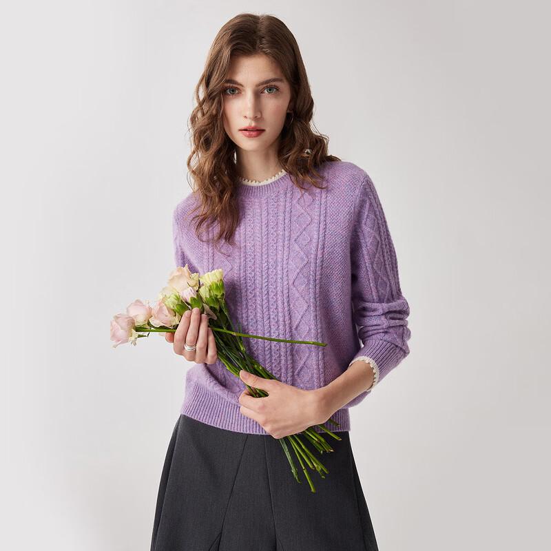 Zhaojun Women's 100% Cashmere Thickened Cable Knit Crewneck Sweater