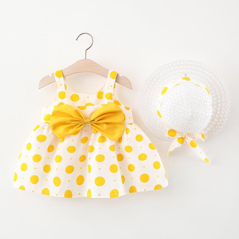 A749 Summer Baby Girl Princess Dress with Big Bow & Flower Skirt, Includes Hat, for Ages 1-4