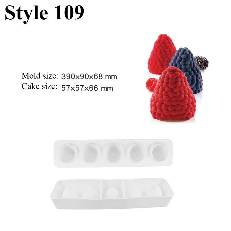 3D Fruchtmousse Silikon Kuchenformen: Birne, Apfel, Ananas, Pfirsich, Durian, Himbeere.