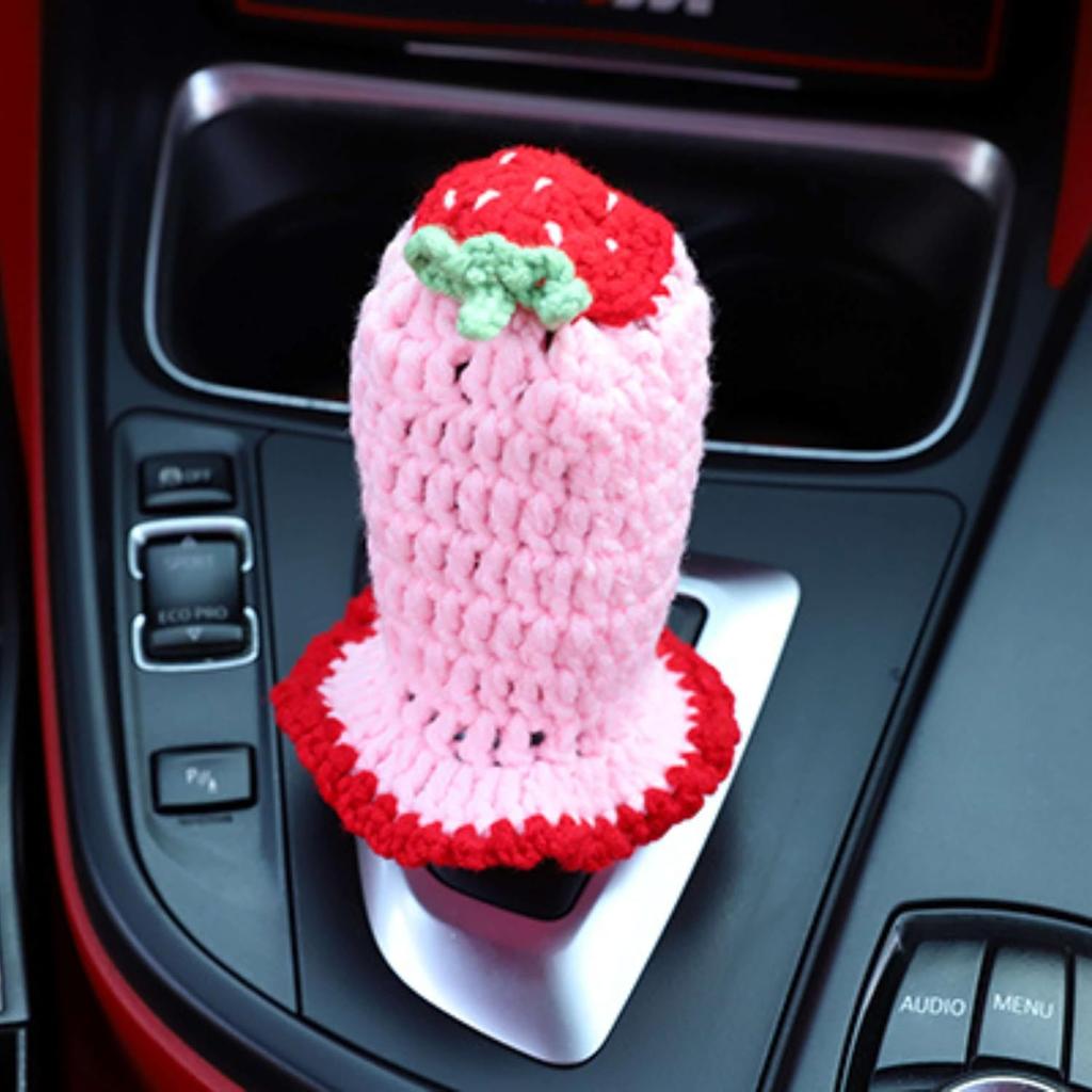 Crochet Shift Knob Cover, Universal Cute Handmade Strawberry Boho Car Accessories for Women, Car Shift Boots Knobs Cover Automotive Interior Fits Car
