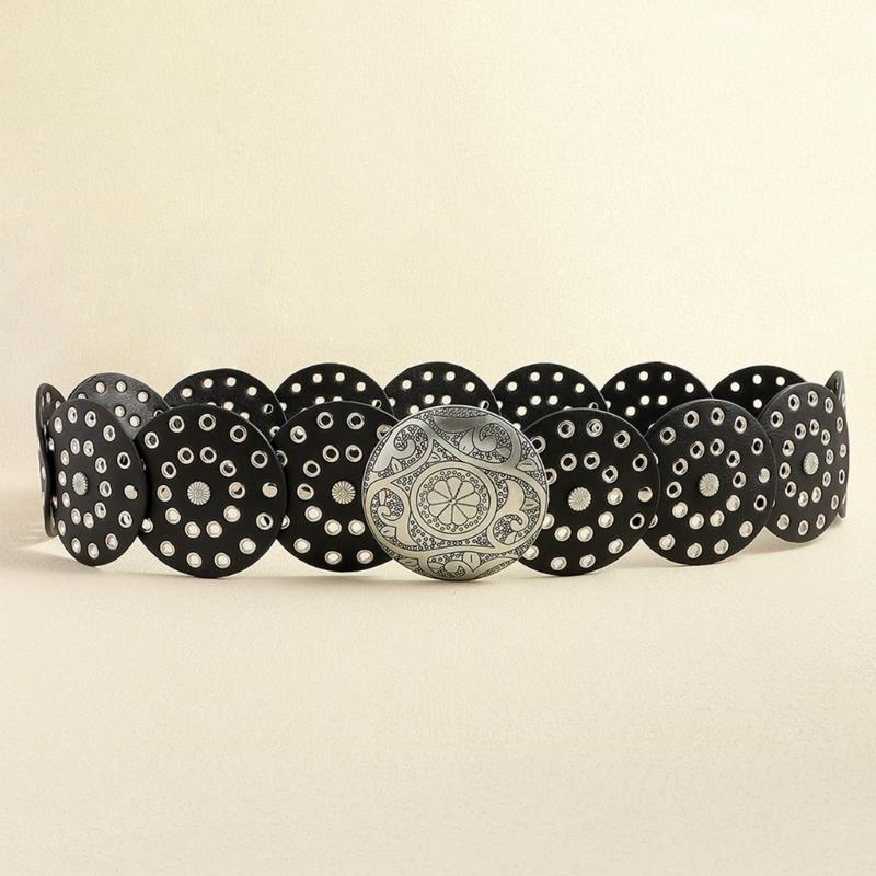 Adult Relief Round Buckle Waist Belt Adjustable Exaggerated Personality Waist Belt for Men Teenagers Coat Dress