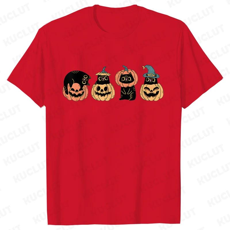 Fashion Halloween Party Tee Shirt Women Clothing Harajuku Designer Cat Pumpkin Halloween Graphic Y2k Tops Short Sleeve Tshirt