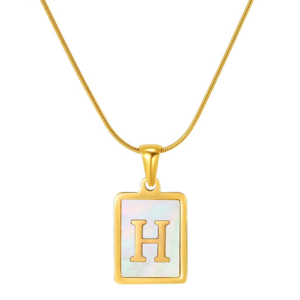 Stainless Steel Snake Chain Alphabet Necklace For Women European And American Style 18k Gold Square Shell Pendant Ins Fashion Characters)