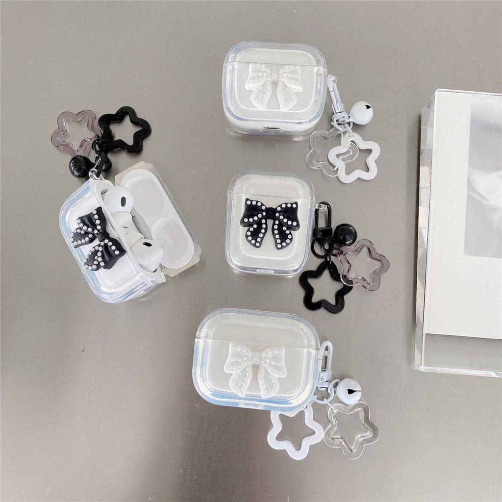 Applicable To Apple AirPods111 Generation Pro Black and White Pearl Bow Ins Advanced Bluetooth Headset Protective Case Case