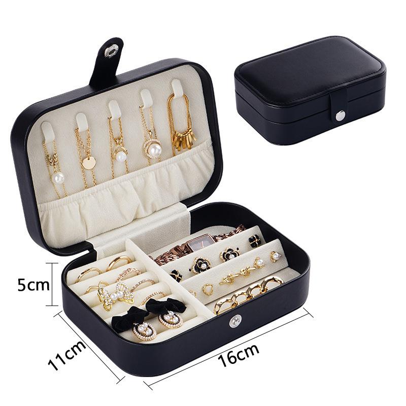 

Элегантная двухслойная дорожная шкатулка для украшений для женщин – органайзер для ожерелий, сережек и колец 16cm x 11cm x 5cm