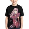 Anime Darling In The Franxx Zero Two 002 Teen Boy Shirt Fashion 3D Printed Crew Neck T-Shirt Children's Short Sleeve Black
