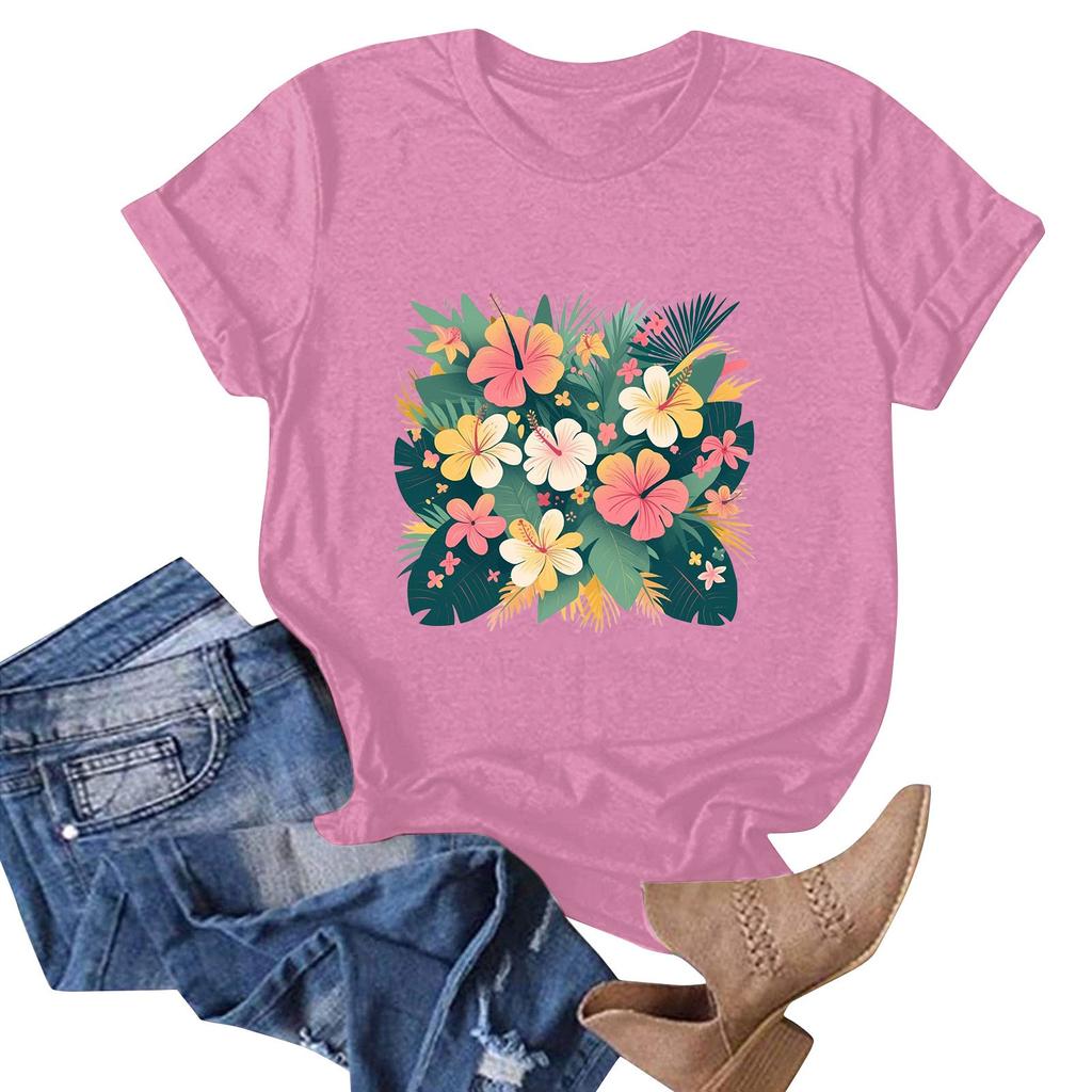 Women's Fashion Casual Hawaiian Print Short Sleeve T-Shirt Top Short Sleeve T-Shirt Top