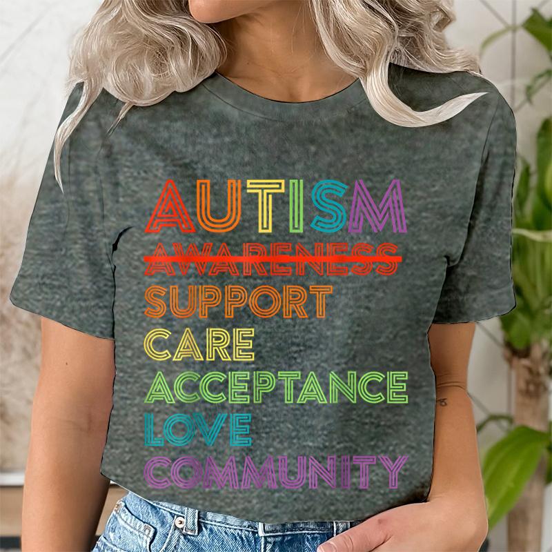 Autism Acceptance and The Neurodiversity Graphic Print Tshirt Short Sleeve ONeck Casual Top for Summer Spring Womens Clothing