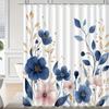 1Pc Blue Floral Pattern Shower Curtain With Hooks, Bathroom Partitions, Bathroom Accessories, Home Decoration