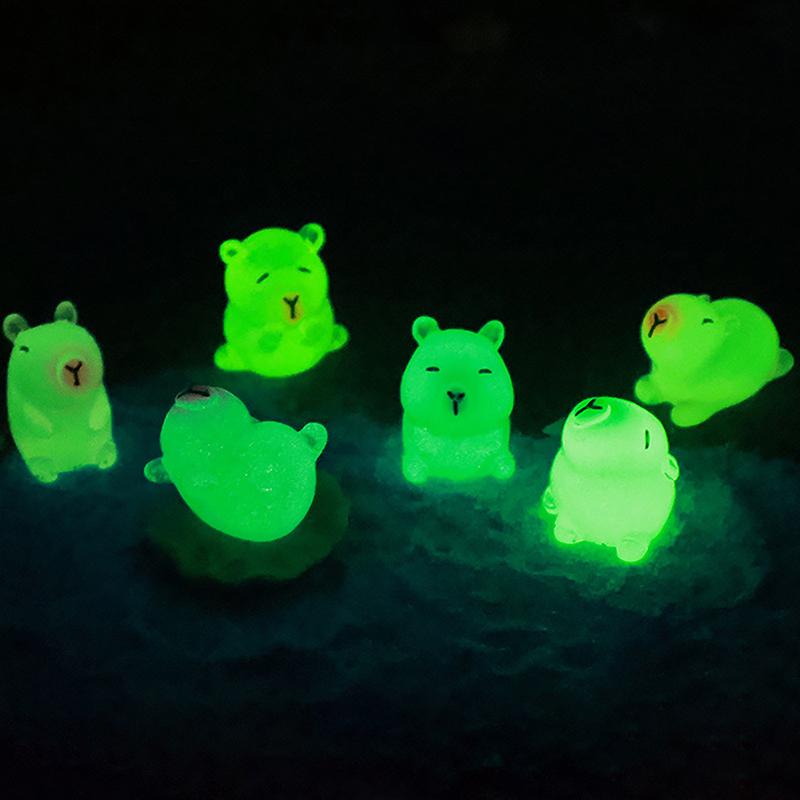 Mini Fluorescent Capybara Luminous Micro Landscape Animals Miniature Figures Outdoor Patio Lawn Yard Garden Accessories Decor