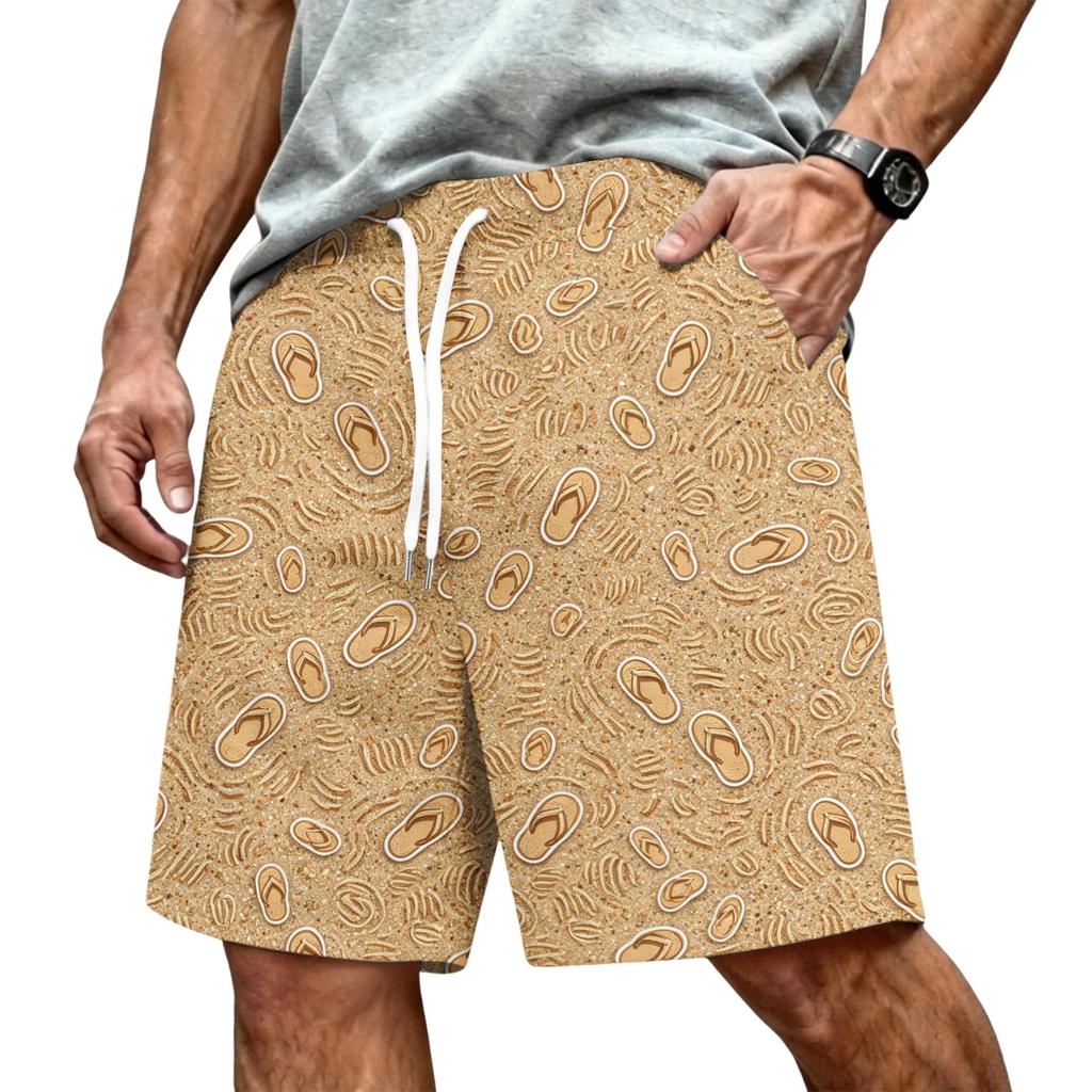 Men's Hawaiian Drawstring Elastic Waist Mesh Shorts for Summer Beach Vacation