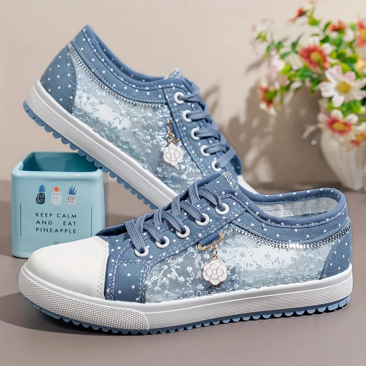 

2025 Summer Women s Hollow Denim Sneakers Flat Casual Sports Tennis Female Shoes Breathable Student Mesh Shoe 36-43 43 синій