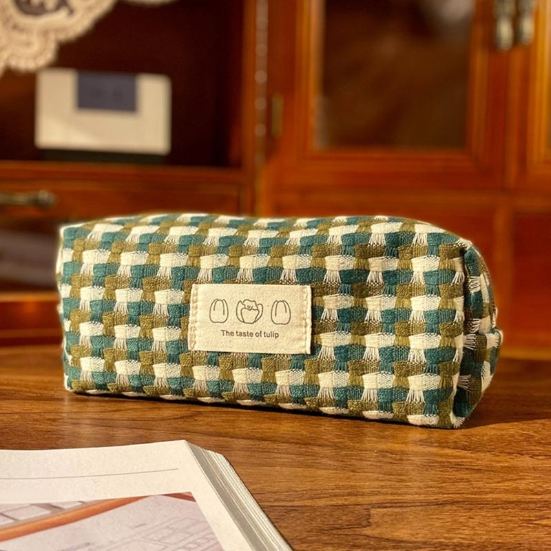Woven Fabric Pencil Case Large Capacity Pencil Bag Multipurpose Pen Pouches for Students Women School Office Daily Use