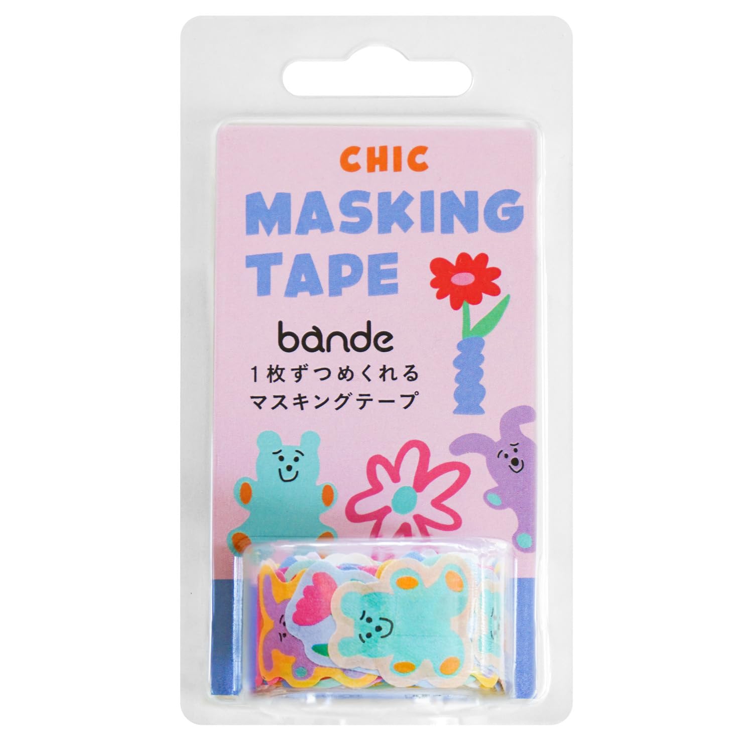 

Chic Greeting Life Bande Masking Tape 20mm Bear Flower Pink Die-Cut Stickers, Wide, Design, MMZ-482,