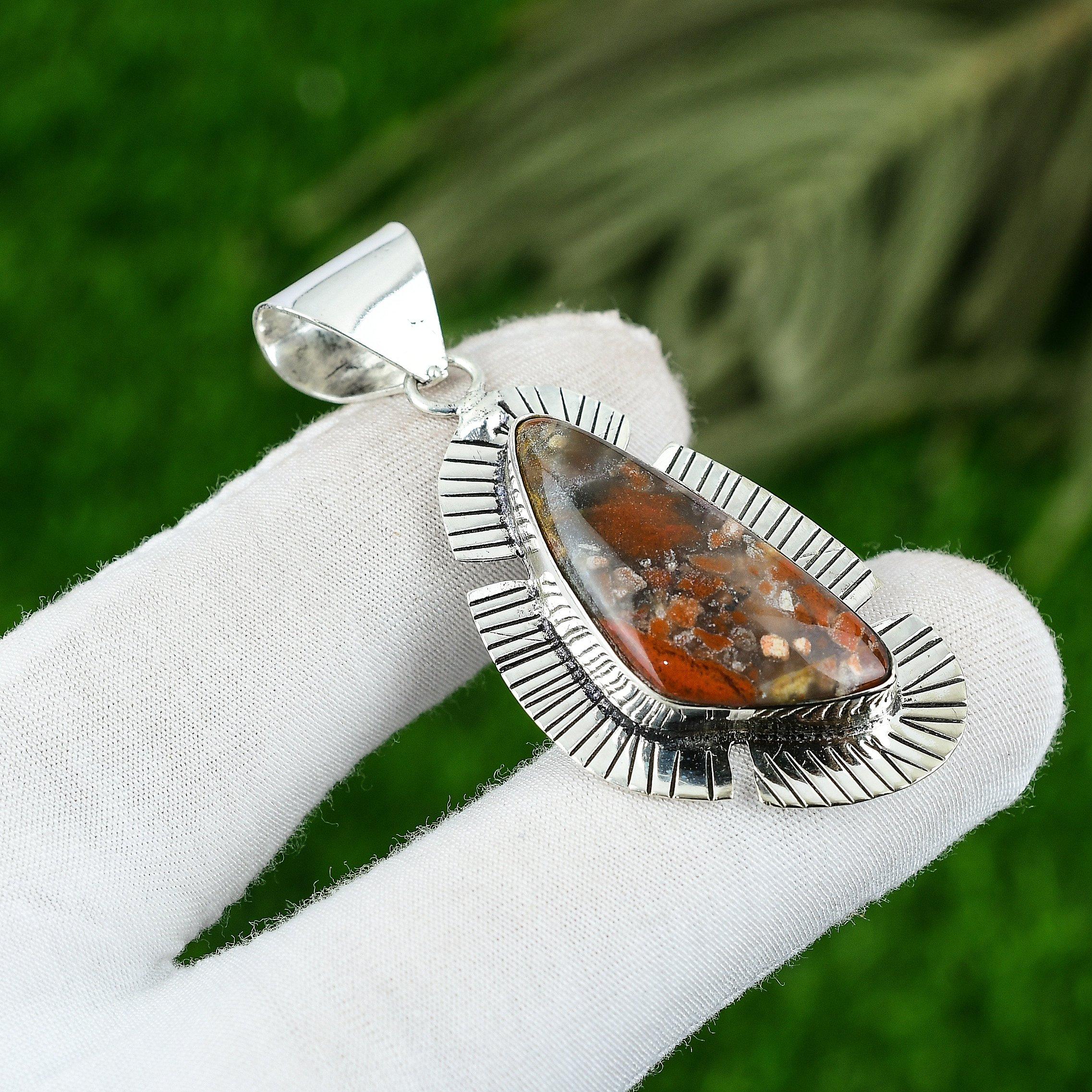 

Trillion Natural Tabu Jasper 925 Sterling Silver Birthday Mother Pendant Jewelry