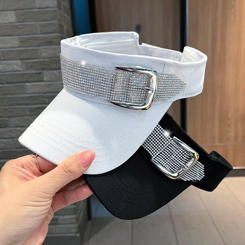 Rhinestone Buckle Stylish Sunshade Casual Versatile Spring Summer Open-top Hat for Women Outdoor Sun Protection Small Sun Hat