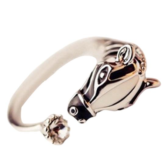 Women Fashion Horse Head Rhinestone Opening Finger Ring for Party Club