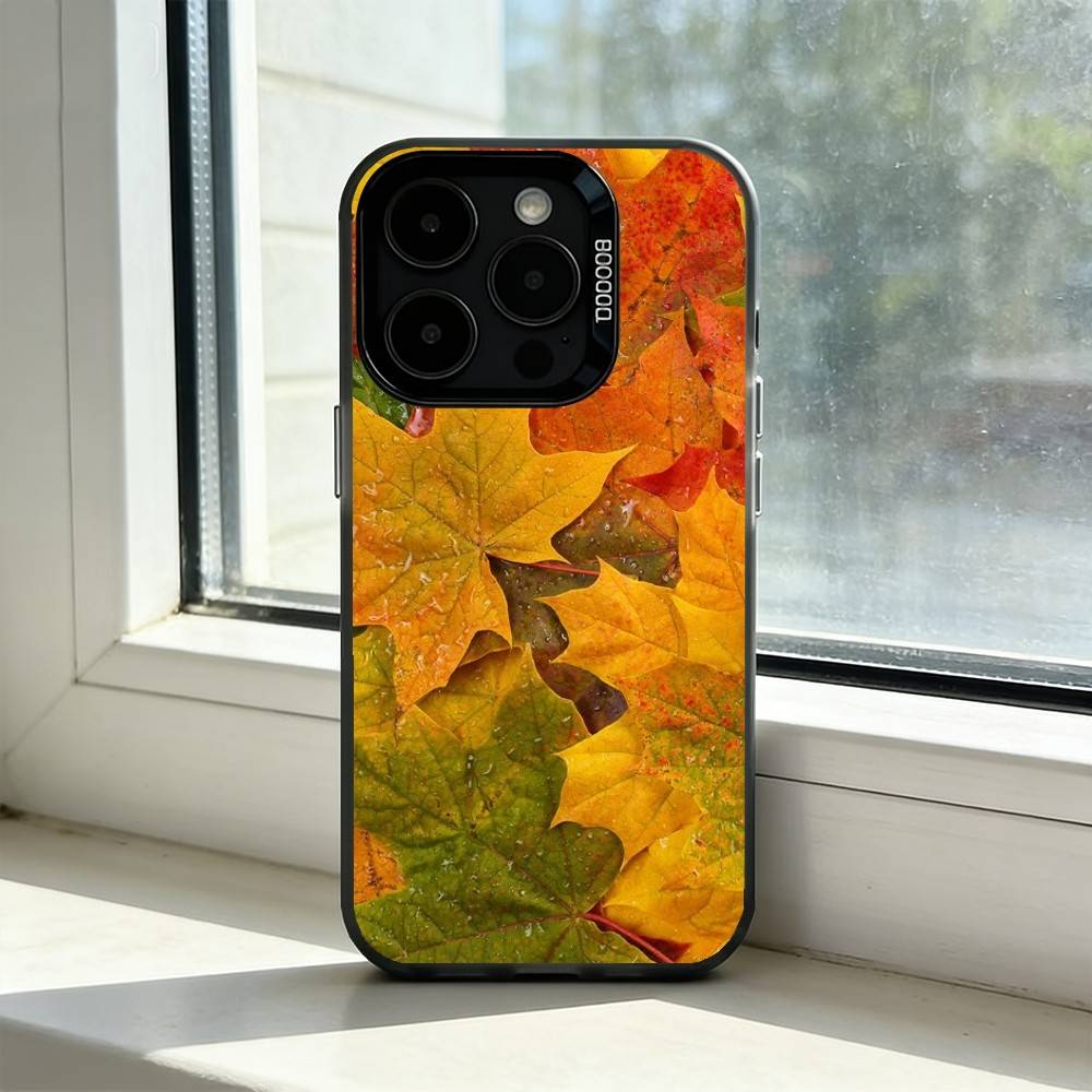 Colorful L-Leaves Phone Case For iPhone 17,16,15,14,13,12,11 Plus,Pro Max,XS,Colorful Silver Phone Case Funda Cover