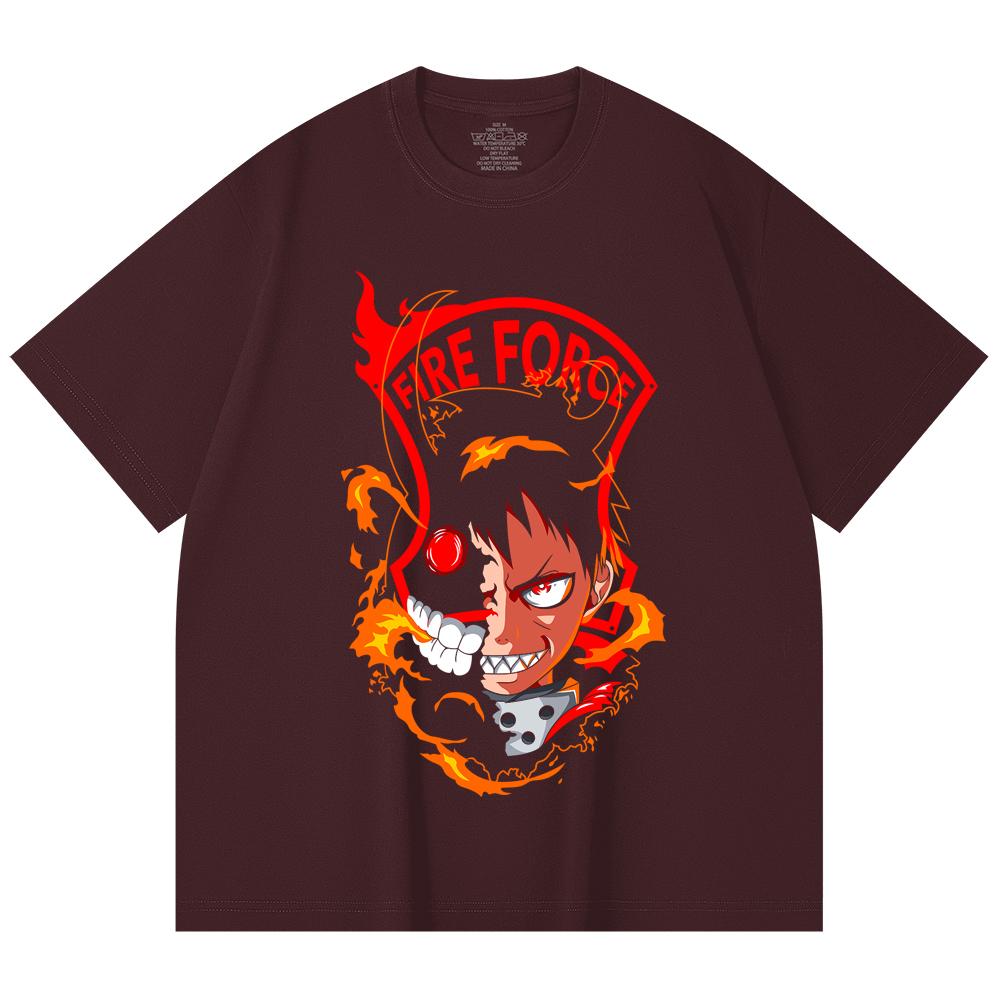 230 Gsm 100% Cotton Fire Force V1 Shinra Print Unisex Heavy Cotton T Shirt