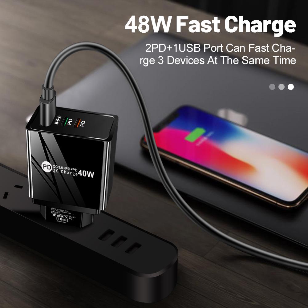 2.4A Dual USB & PD Type-C EU/US LED Travel Charger for Mobile Phones