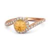 Citrine Asymmetrical Halo White Accents Ring - 925 Sterling Silver Rose Gold Vermeil
