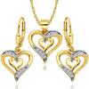 Gold Set Women's Earrings and Necklace Hanging Hearts Sterling Silver 925 Gilded