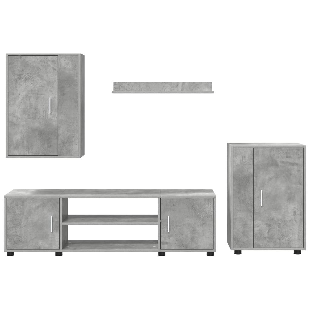 Wall Mounted TV Cabinet Set 4 pcs Concrete Grey Engineered Wood