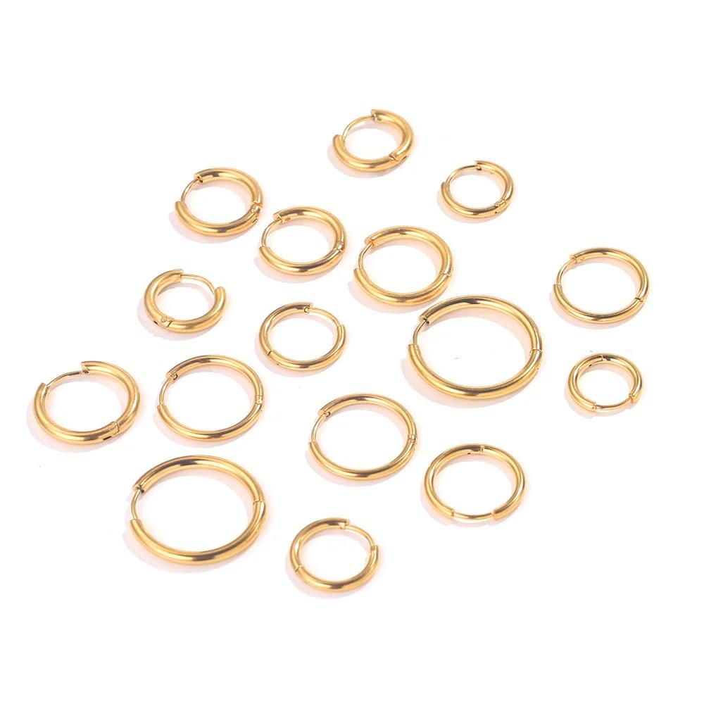 6pcs Stainless Steel Hoop Earrings Women Earrings Men Punk Hiphop Bijoux Gift Fashion Plated 18K Gold Jewelry Piercing Accessory
