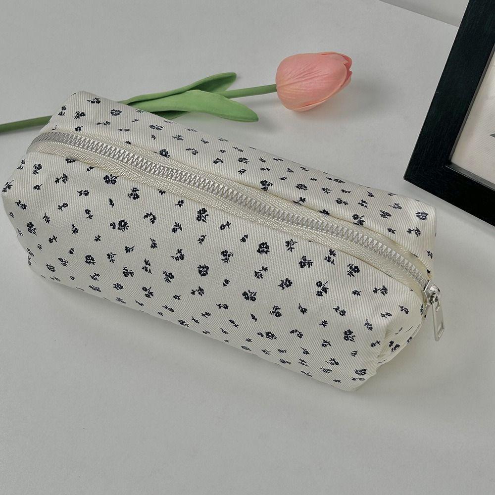 Süße Blumenprint Stifttasche Leinwand Schreibwarentasche Große Kapazität Federmäppchen Multifunktionaler Schreibwaren-Organizer Schulbedarf