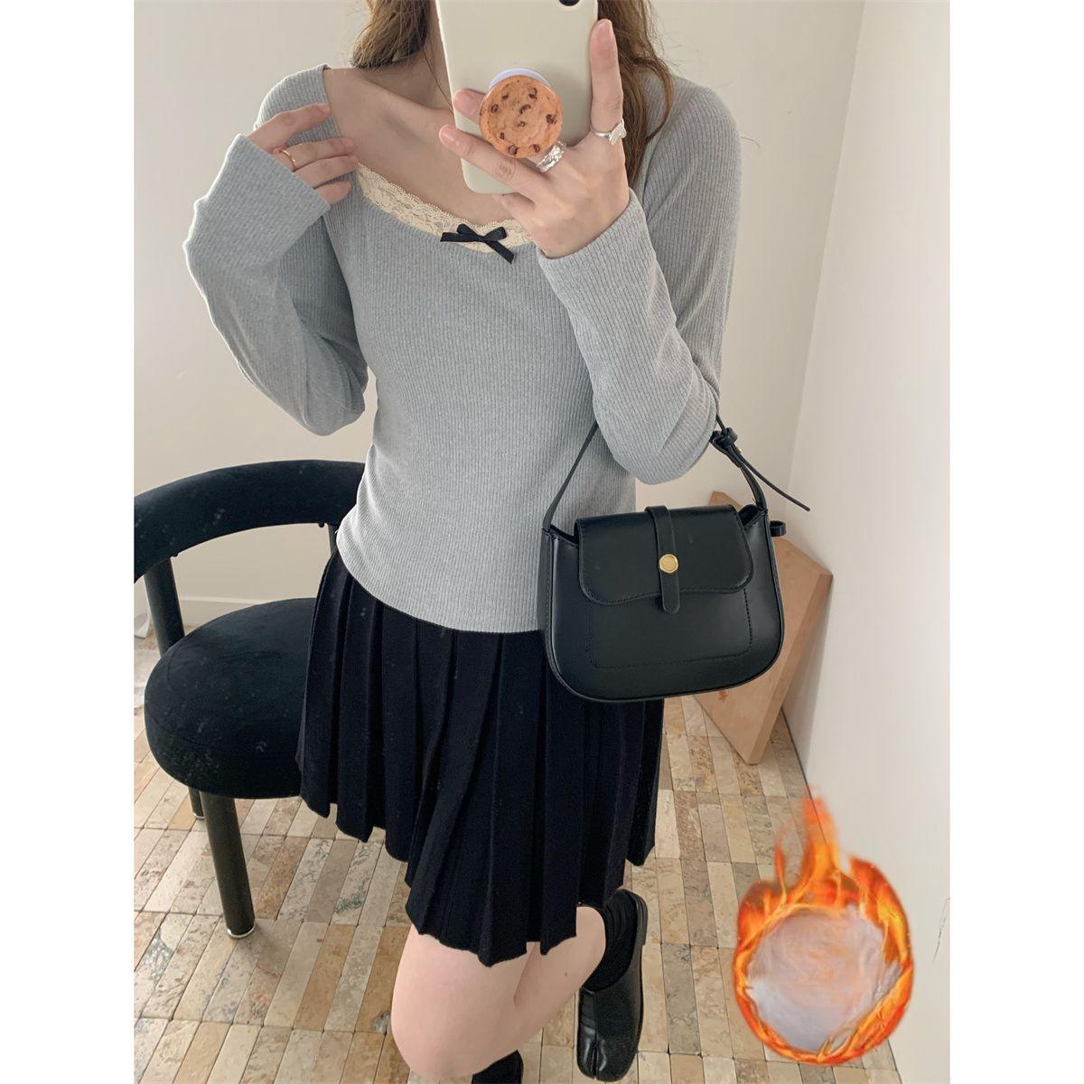 

New Spring, Autumn and Winter Women s T-shirt Lace Pure Bottom Shirt S