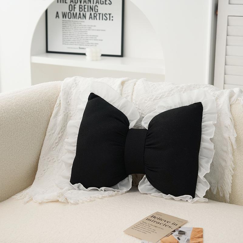 Pink bow ribbon couch pillow imitation rabbit fur comfortable car seat cushion style simple all-match back cushion