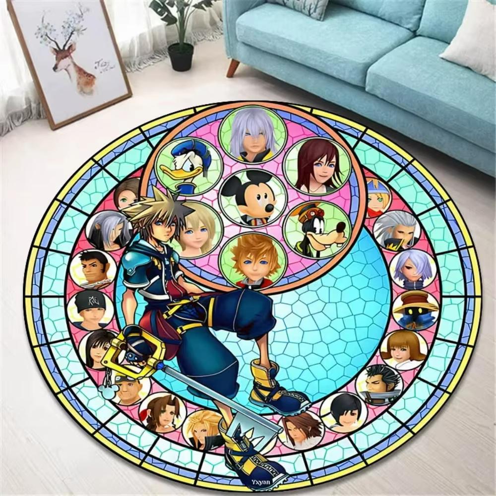 Zabawny okrągły dywanik w stylu K-Kingdom Hearts do salonu, sypialni, pokoju gier, zabawna mata podłogowa w stylu retro, obrotowy fotel