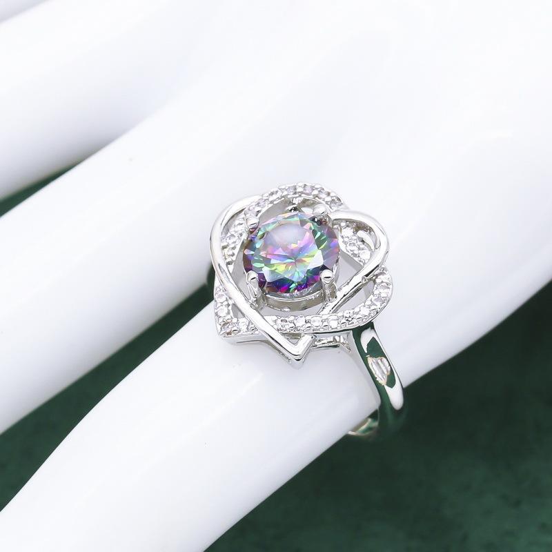 Europe and The United States Popular Colorful Zircon Inlaid Heart Shaped Set Necklace Earrings Ring Bracelet Full Diamond