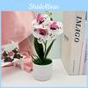 Three Flowers Faux Butterfly Orchid Green Plant For Home Office Decoration