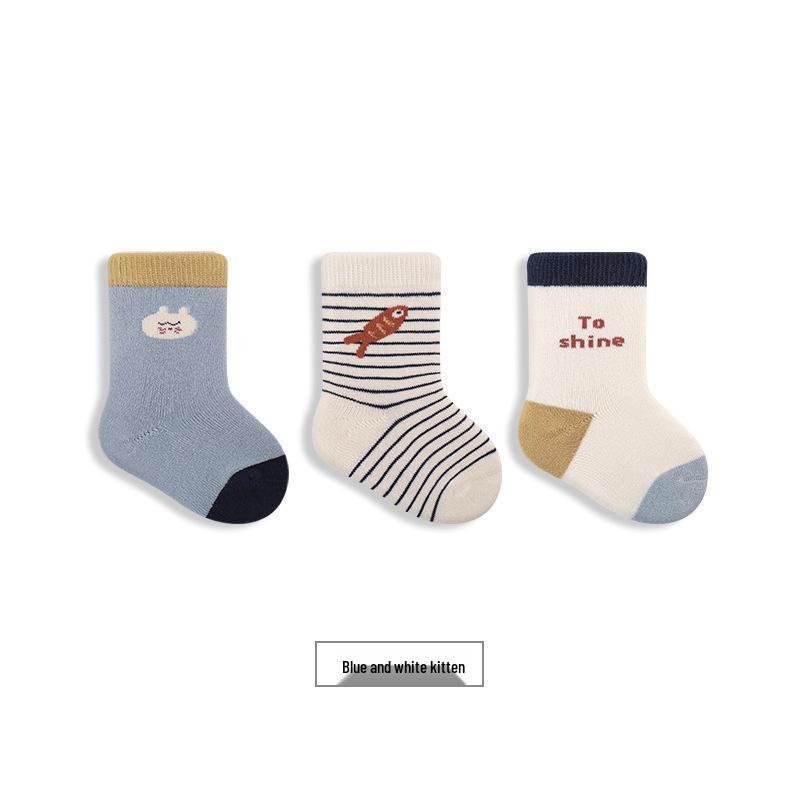 Combed Cotton Seamless Mid-Calf Socks with Fleece and Terry Cloth for Infants & Toddlers