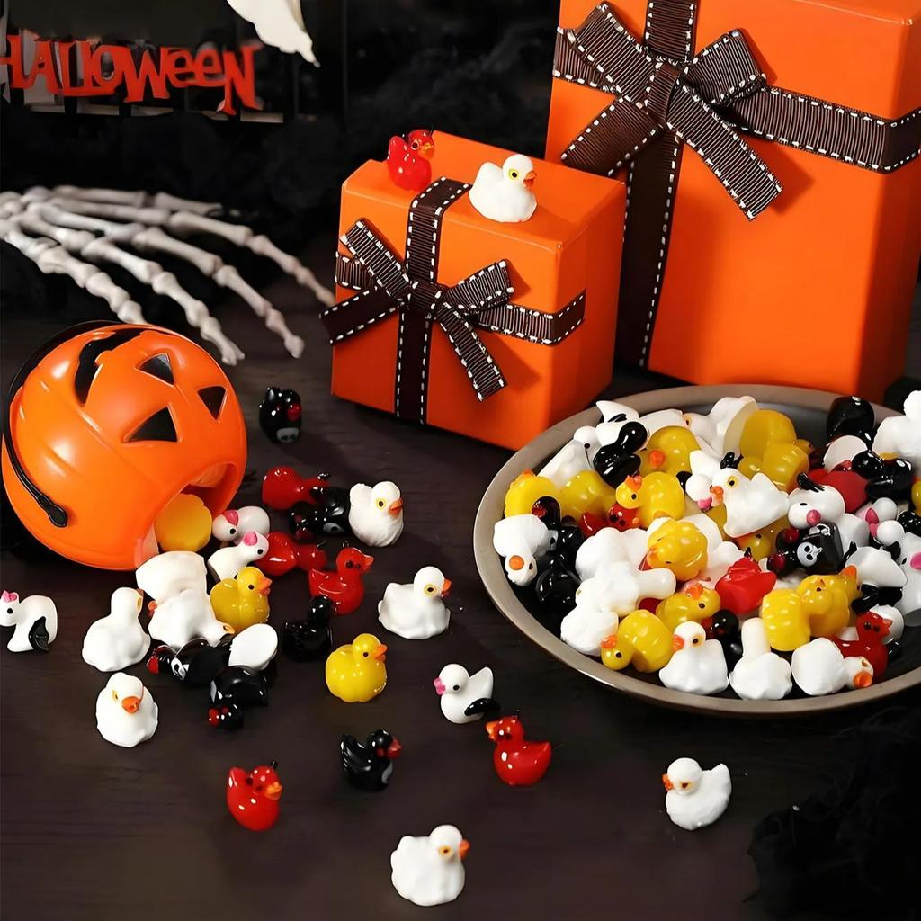 10/20Pcs Mini Resin Duck Halloween Pumpkin Ghost Miniature Ducks Tiny Animals Figures Statue Ornament For Halloween Party Gift