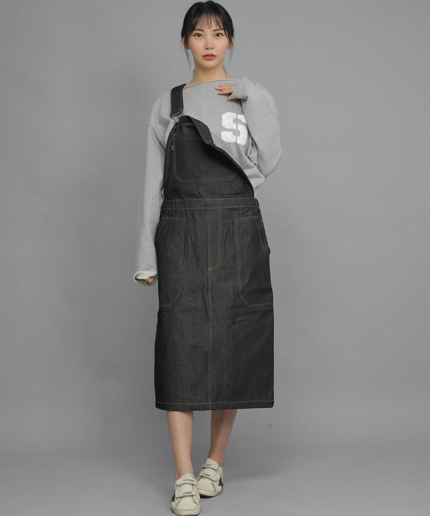 Seinteukeulu Wrinkle Band Overalls Skirt Swb-612 Denim Black