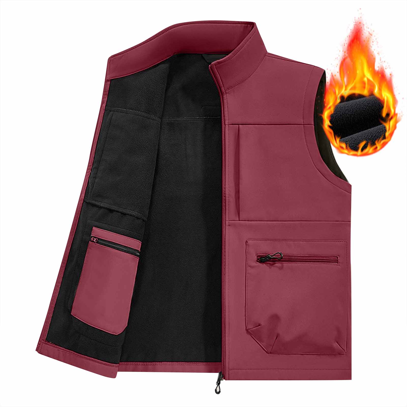 

Мужской однотонный жилет с несколькими карманами, мужской жилет большого размера для улицы, жилет для фотографии, повседневный жилет XXL винный
